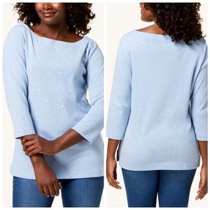 Light Blue Heather Pearl Boatneck Top Size Small